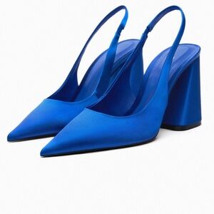 Zara blue sling back block heels